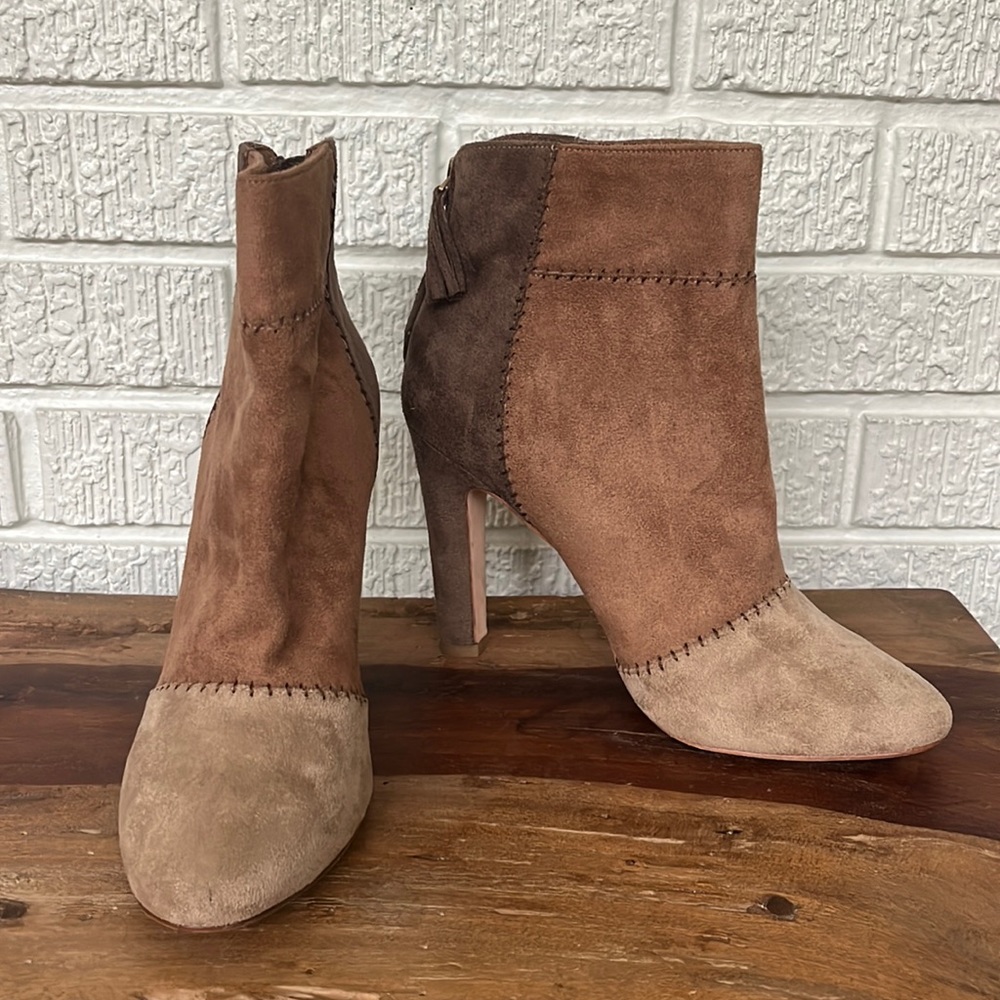 JOIE Brown Suede Colorblock / Patchwork Boots